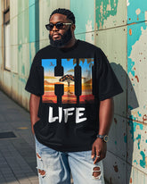 Men's Hawaiian Hi Life Cartoon Scenery Printed Casual Short Sleeve T-shirt